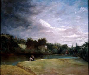 Garçons pêchant dans un réservoir près de Hampstead