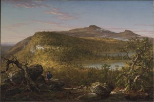 Vue des deux lacs et de la Mountain House, montagnes Catskill, matin - Thomas Cole