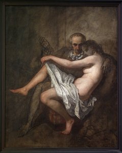 Baudelaire et la présidente Sabatier. Peinture intime et inachevée représentant le poète Charles Baudelaire (1821-1867) et sa muse maîtresse Apollonie Aglaé Sabatier (1822-1889), connue sous le nom de la présidente qui tenait un salon mondain dans le Paris - Thomas Couture