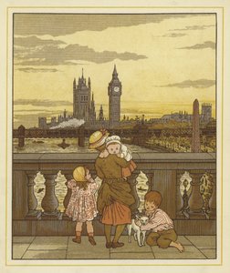 Une femme tenant un bébé avec deux enfants et un chien - Thomas Crane