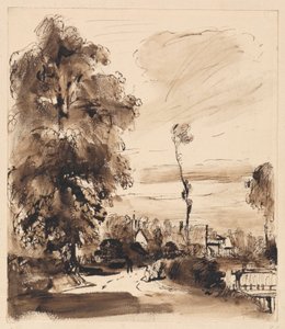 Un chemin de campagne avec des cottages - Thomas Creswick
