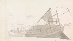 Bateau de pêche avec petite embarcation à côté - Thomas Daniell