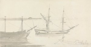 Deux Navires Amarrés et un Bateau de Pêche - Thomas Daniell