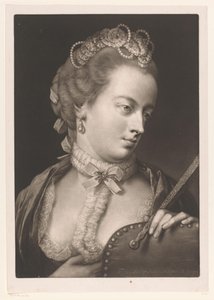Femme avec un col en dentelle, un diadème et un éventail - Thomas Frye