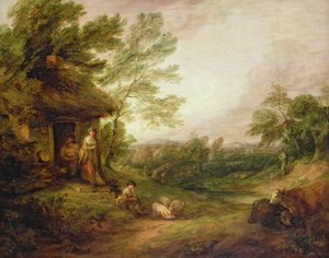 Porte de cottage avec fille et cochons, vers 1786