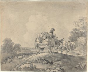 Conducteur avec des veaux dans une charrette de campagne