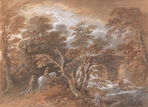 Paysage vallonné avec figures approchant un pont - Thomas Gainsborough