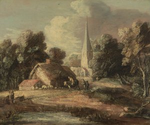 Paysage avec cottage et église - Thomas Gainsborough