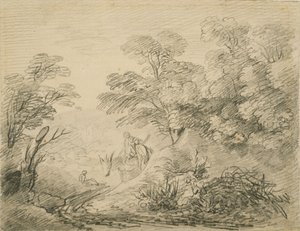 Paysage boisé avec âne et personnages, c.1759