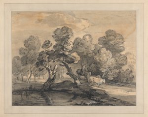 Paysage boisé avec berger et vaches
