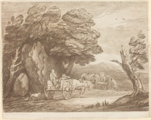 Paysage boisé avec deux charrettes et des figures - Thomas Gainsborough