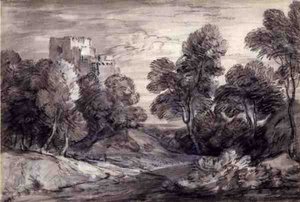 Paysage boisé avec un château