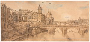 Une sélection de vingt des vues les plus pittoresques de Paris : Vue du Pont au Change, du Théâtre de la Ville, du Pont Neuf, de la prison de la Conciergerie, prise du Pont Notre Dame