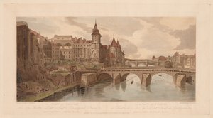 Sélection de vingt des vues les plus pittoresques de Paris : Vue du Pont au Change, du Théâtre de la Ville, du Pont Neuf, de la prison de la Conciergerie, etc. prise du Pont Notre-Dame