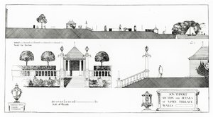 Southport : Section et détails de la terrasse supérieure et des murs, de 
