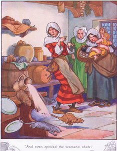Et a même gâché les discussions des femmes (lithographie en couleur) - Thomas Heath Robinson