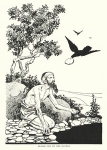 Élie nourri par les corbeaux (litho) - Thomas Heath Robinson