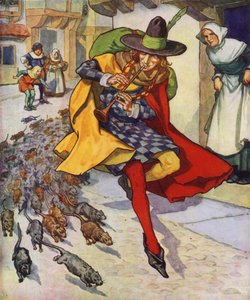 Illustration pour Le joueur de flûte de Hamelin (lithographie couleur) - Thomas Heath Robinson
