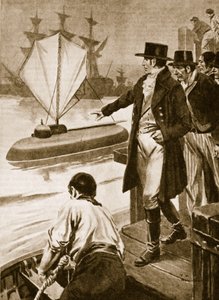 Robert Fulton en France montrant son sous-marin "Nautilus" en fonctionnement (litho)