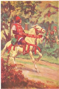 Robin et son compagnon ont vu maître Patrington chevaucher vers eux (lithographie couleur)