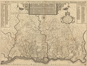 Carte de la partie améliorée de la Pennsylvanie en Amérique, divisée en comtés, cantons et lots - Thomas Holme