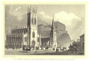 Chapelle Saint-Jean, église Saint-Cuthbert et nouvelles casernes (gravure)