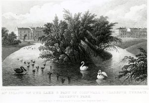 Une île sur le lac et une partie de Cornwall et Clarence Terrace, Regent
