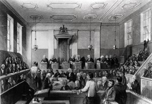 Cour criminelle centrale, The Old Bailey, gravé par H. Melville