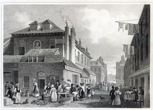 Marché de Hungerford, Strand, gravé par Thomas Barber, 1830 - Thomas Hosmer Shepherd