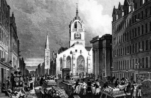 Église Saint-Gilles, County Hall et le Lawn Market, Édimbourg, gravé par William Tombleson, vers 1830
