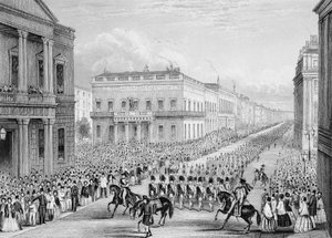 Procession funéraire de Wellington passant devant le Senior United Service Club, Pall Mall, Londres, 1852