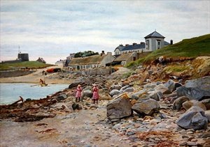 Kingsland, Cornwall, avec deux filles sur une plage