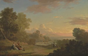 Paysage imaginaire avec un voyageur et des figures surplombant la baie de Baiae