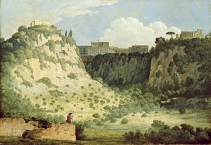 Vue du temple de Diane, Nemi, avec un berger au premier plan