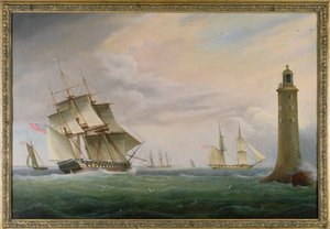 Une Frégate et une Brigantine de la Marine passant le Phare d