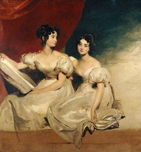 Double portrait des sœurs Fullerton, assises en robe blanche, c.1825