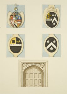 Armoiries et écoinçons au-dessus de la porte de la maison du sacristain à Whitson Court - Thomas Leeson the Elder Rowbotham