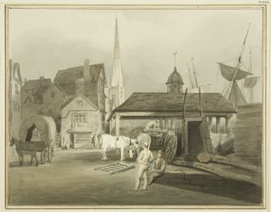 Extrémité nord-est de King Street, montrant le marché gallois en 1802 - Thomas Leeson the Elder Rowbotham