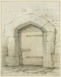 Ancienne arche et porte dans Tower Lane en face de la sacristie de l