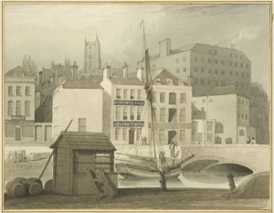 Le pont de pierre à la tête du quai (Saint-Gilles), avec la maison de sucre de Host Street - Thomas Leeson the Elder Rowbotham