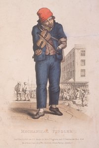 Violoniste avec un bras prothétique, avec un marché en arrière-plan, 1820 - Thomas Lord Busby