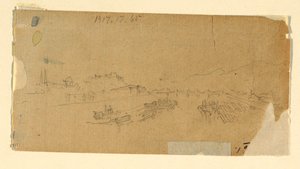 Dessin, Les Tetons, vus de la plaine, 28 août 1879 - Thomas Moran