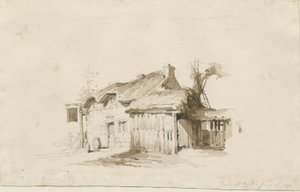 Fradswell - Cottage sur la lande : dessin au crayon et lavis