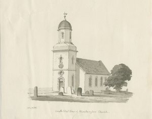 Église de Marchington : dessin au lavis sépia, 1836 - Thomas Peploe Wood