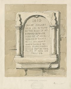 Église de Seighford - Tablette en pierre pour Edward Bowyer : dessin à la sépia, nd [?1838]