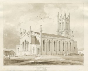 Église de Shelton : dessin au lavis sépia