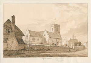 Église de Trysull: dessin à la plume et au lavis sépia - Thomas Peploe Wood