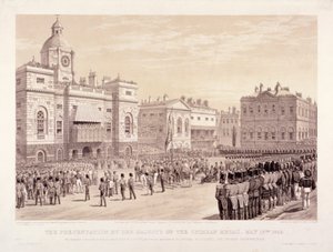 Présentation de la médaille de Crimée par la reine Victoria au colonel Sir Thomas Trowbridge, 18 mai 1855