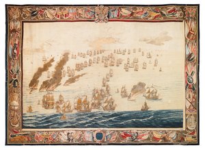 Tapisserie historique de la bataille de Solebay, Mortlake, dessins attribués à William van de Velde, vers 1688