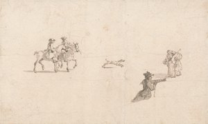 Cavaliers, figures et un chien